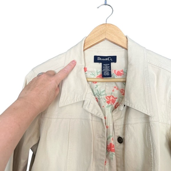 Denim & Co Jacket Medium Cream Embroidered Casual Coastal Cowgirl Rodeo Western - Picture 6 of 10